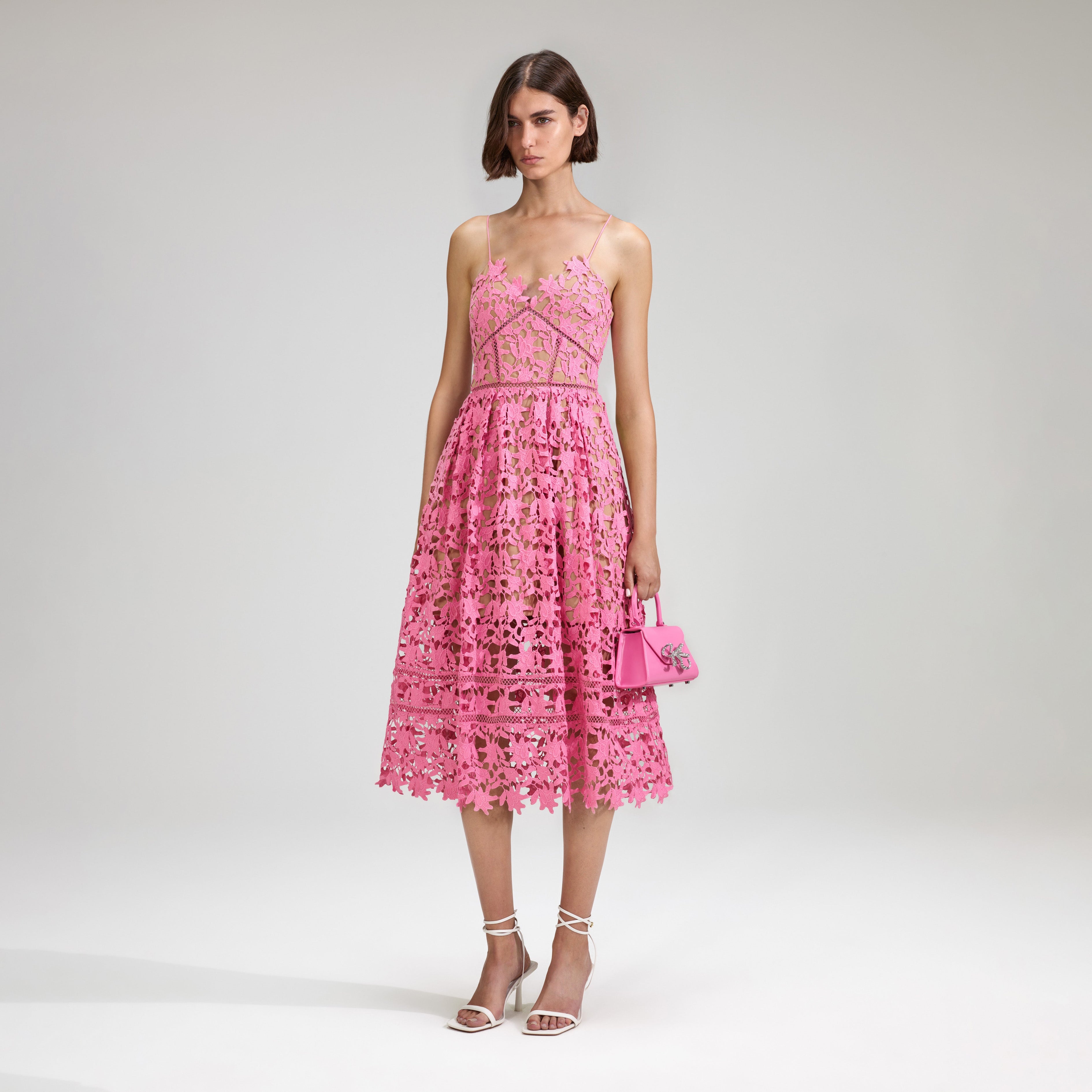 Pink Azaelea Lace Midi Dress