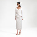Cream Off Shoulder Boucle Midi Dress