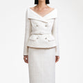 Cream Off Shoulder Boucle Midi Dress