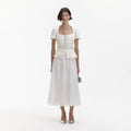 Cream Boucle Chiffon Midi Dress