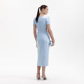 Blue Crepe Split Midi Dress