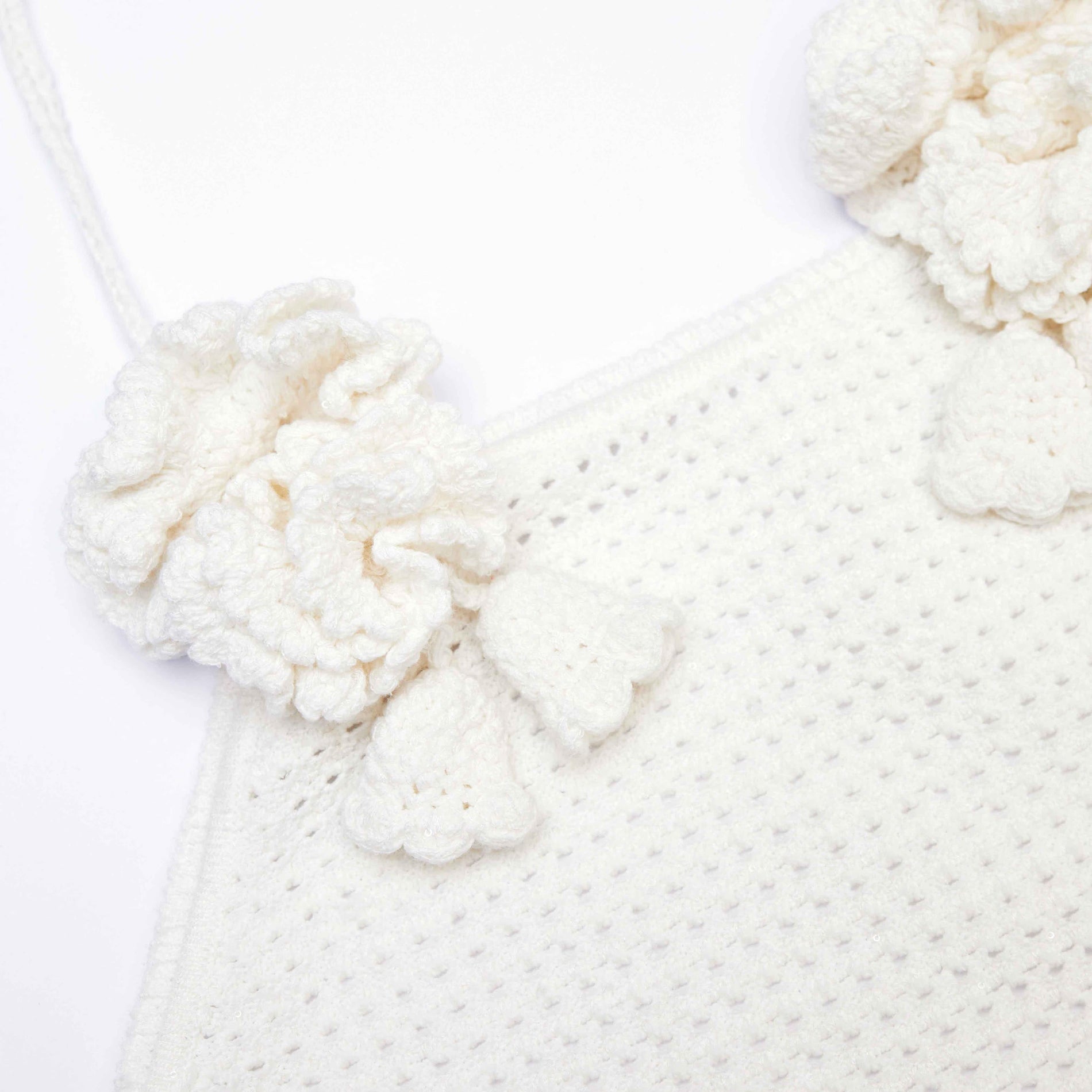 A close up of the fabric for the White Crochet Crop Top