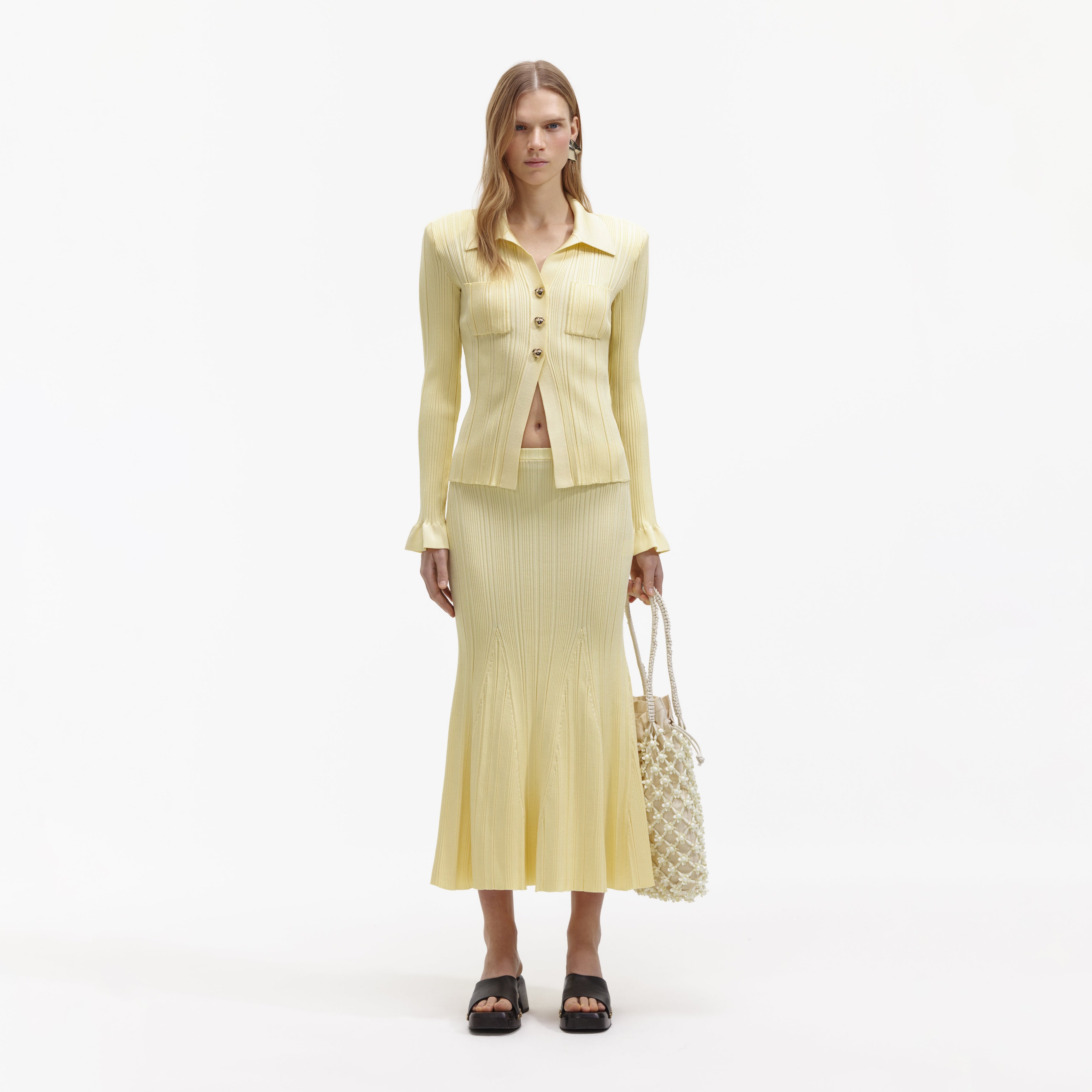 Yellow Ribbed Viscose Knit Skirt