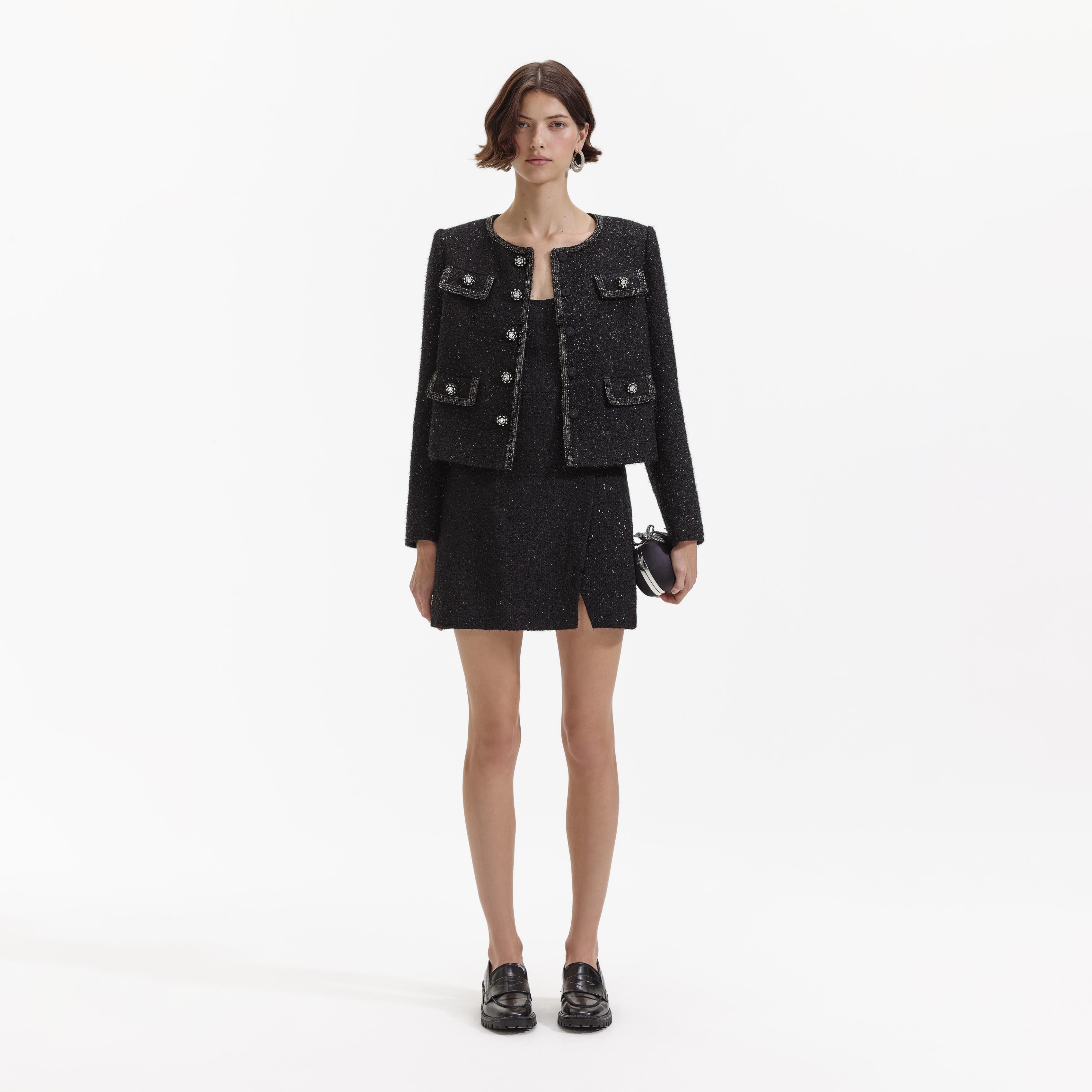Black Boucle Trimmed Jacket