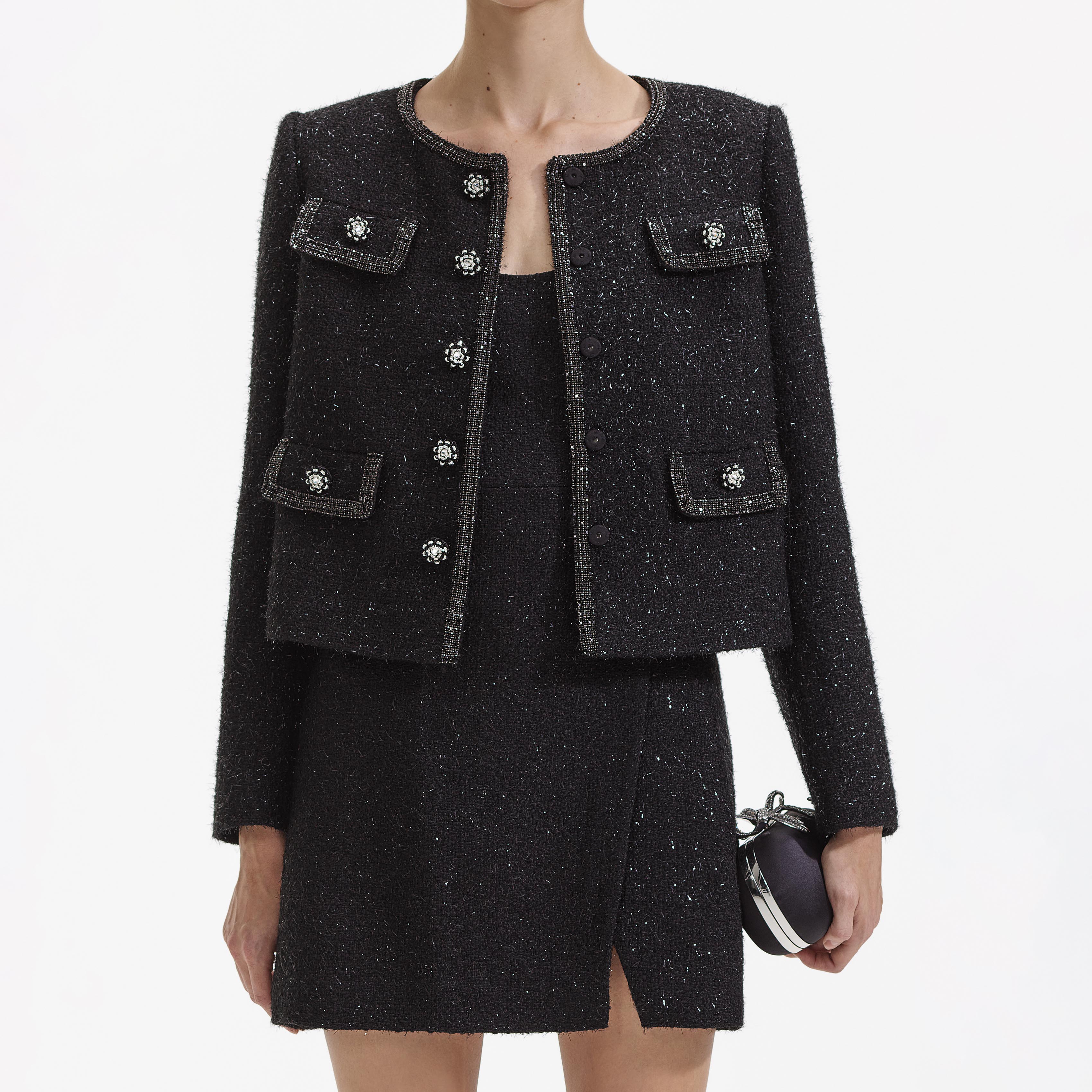 Black Boucle Trimmed Jacket