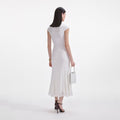 White Knit Lace Insert Midi Dress