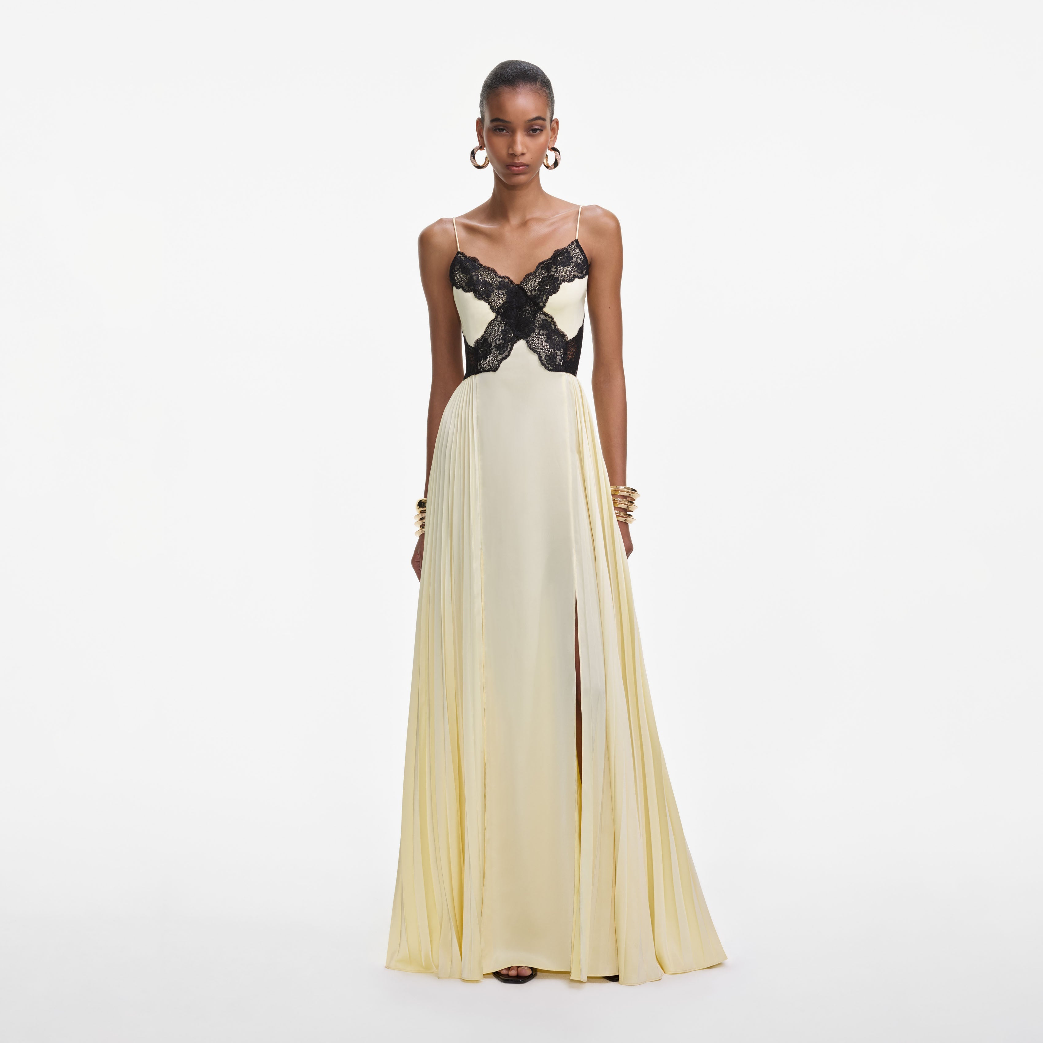 Yellow Satin Lace Maxi Dress self-portrait-EU Yellow Satin Lace Maxi Dress self-portrait-EU