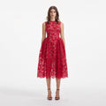 Red Fine Lace Midi Dress