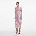 Pink Fine Lace Pearl Midi Dress