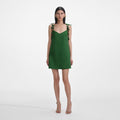 Green Satin Flower Mini Dress