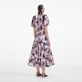 Pink Satin Floral Midi Dress
