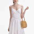 White Cotton Embroidered Strappy Midi Dress