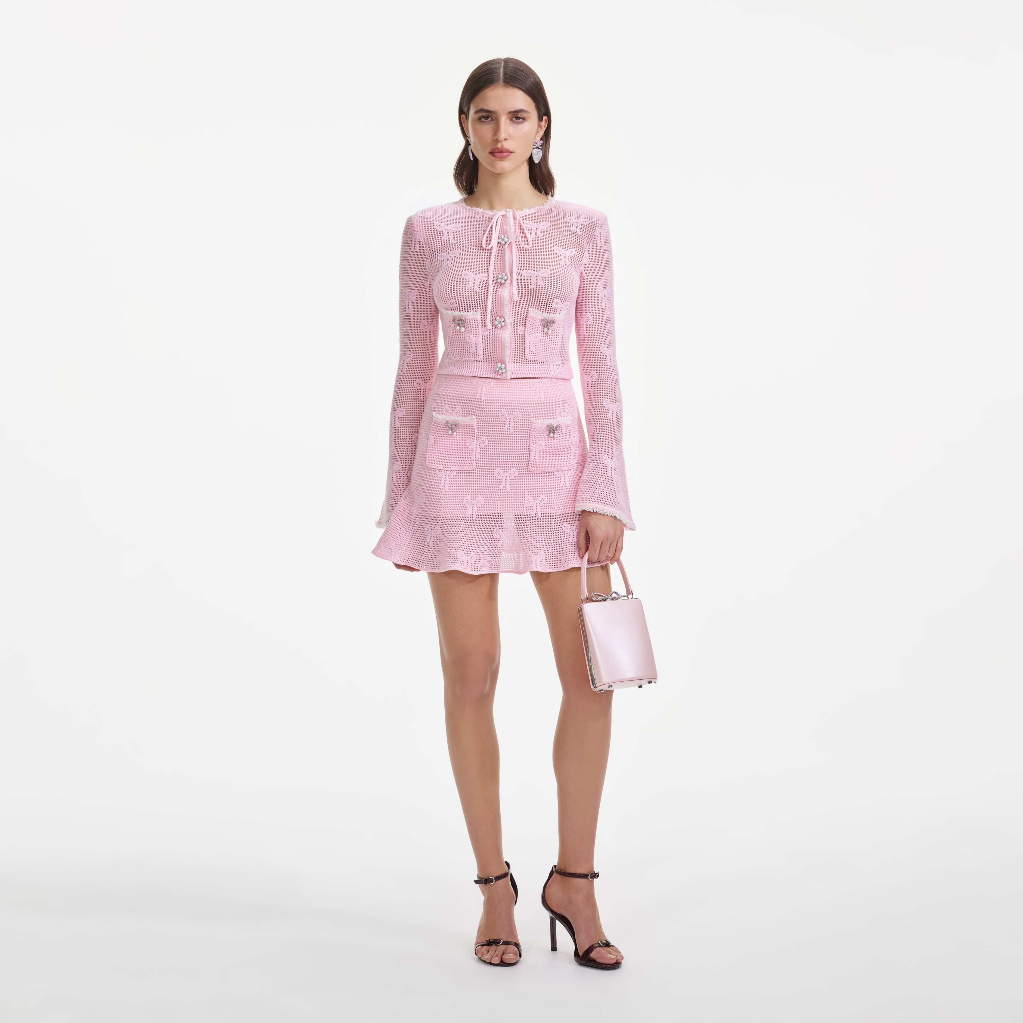 Pink Bow Crochet Mini Skirt – self-portrait-EU - Main Image