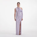 Lilac Rhinestone Gathered Maxi Dress