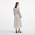 Cream Satin Bow Print Midi Dress