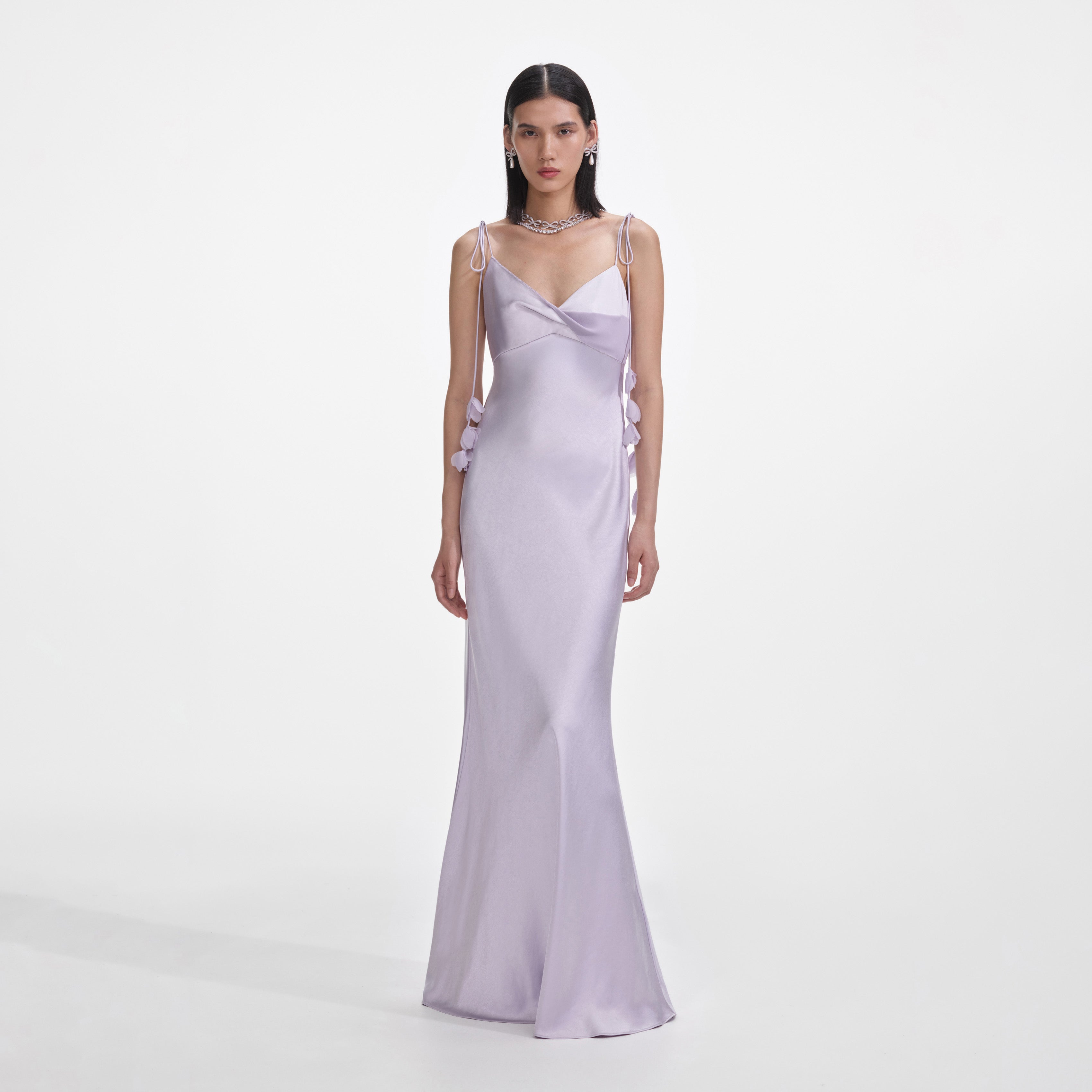 Lilac Flower Satin Maxi Dress – self-portrait-EU - Main Image