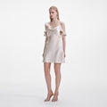 Champagne Flower Satin Mini Dress