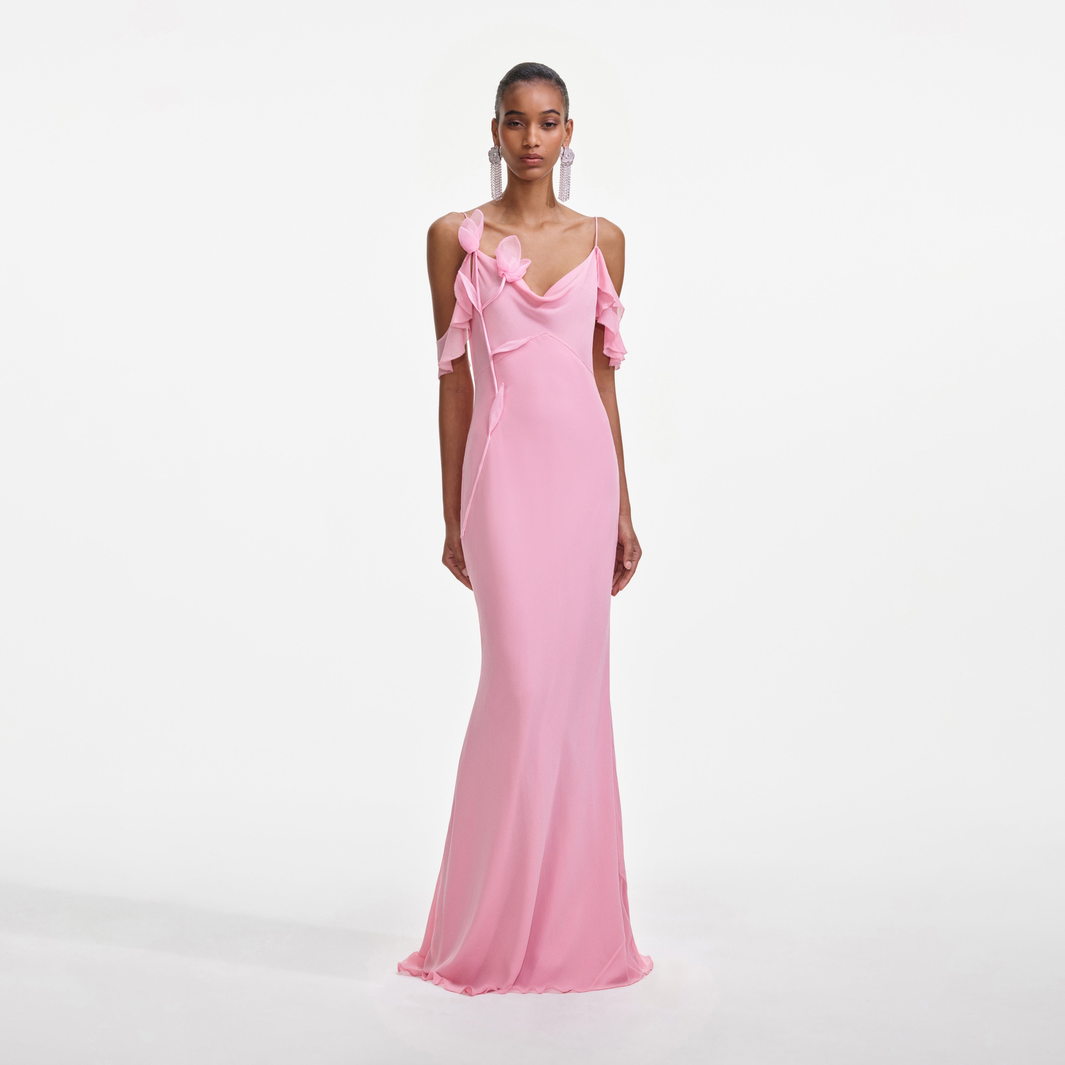 Pink Georgette Flower Maxi Dress – self-portrait-EU