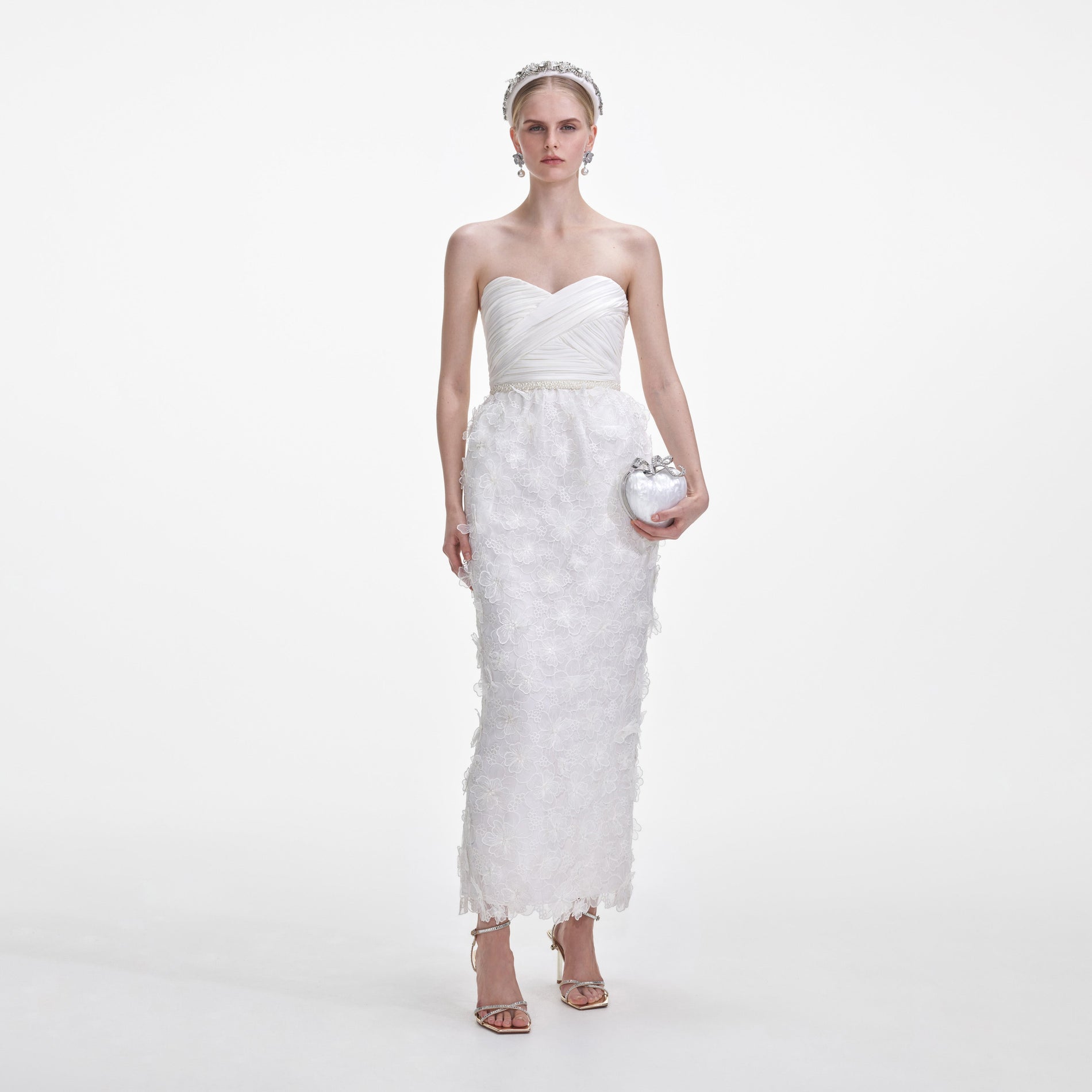 A photo of the White Organza Bandeau Midi Dress