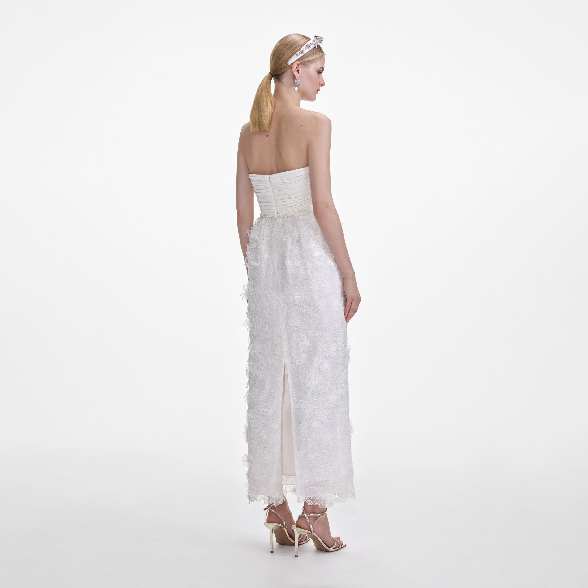 A photo of the White Organza Bandeau Midi Dress