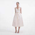 Cream Satin Flower Midi Dress