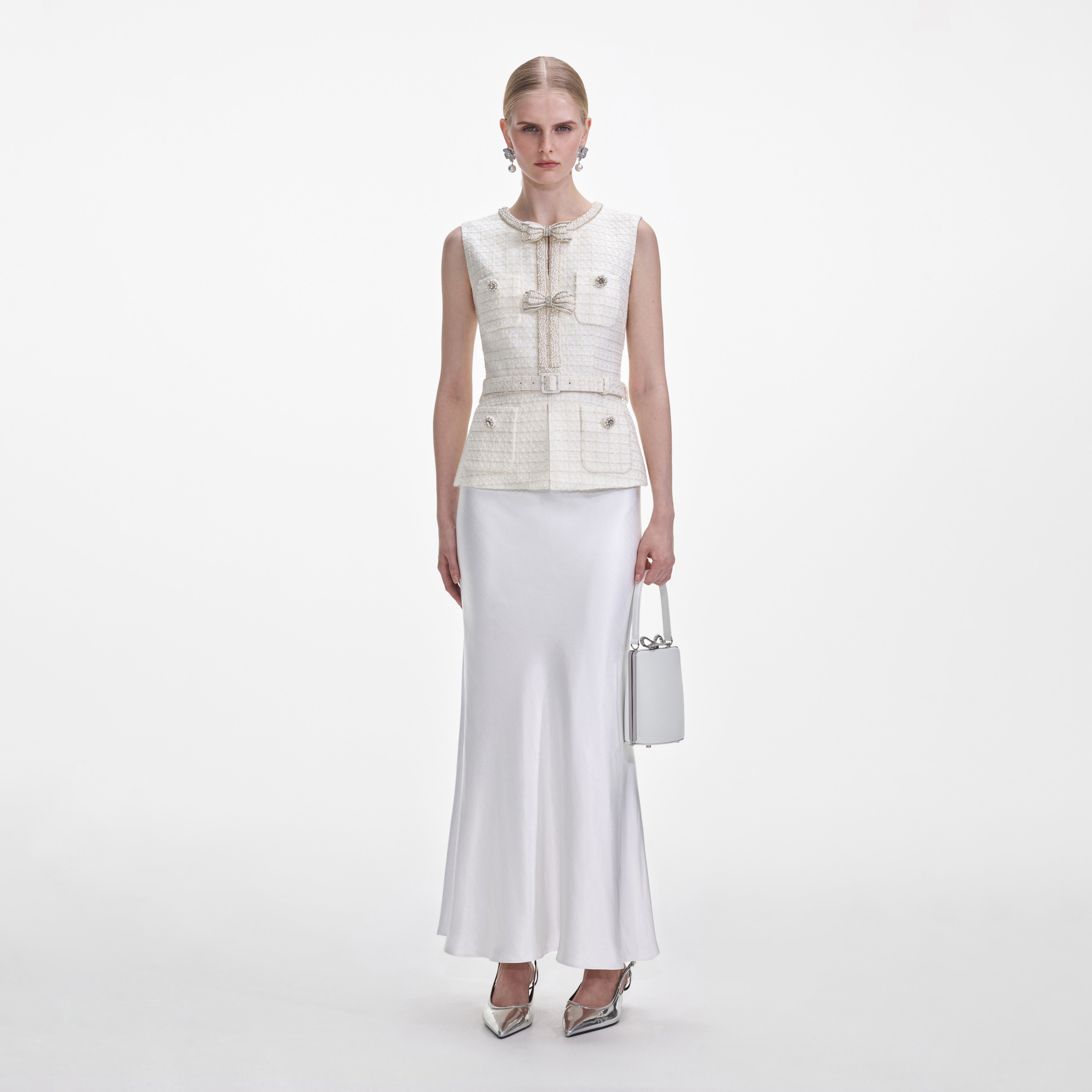 Cream Boucle Midi Dress – self-portrait-EU