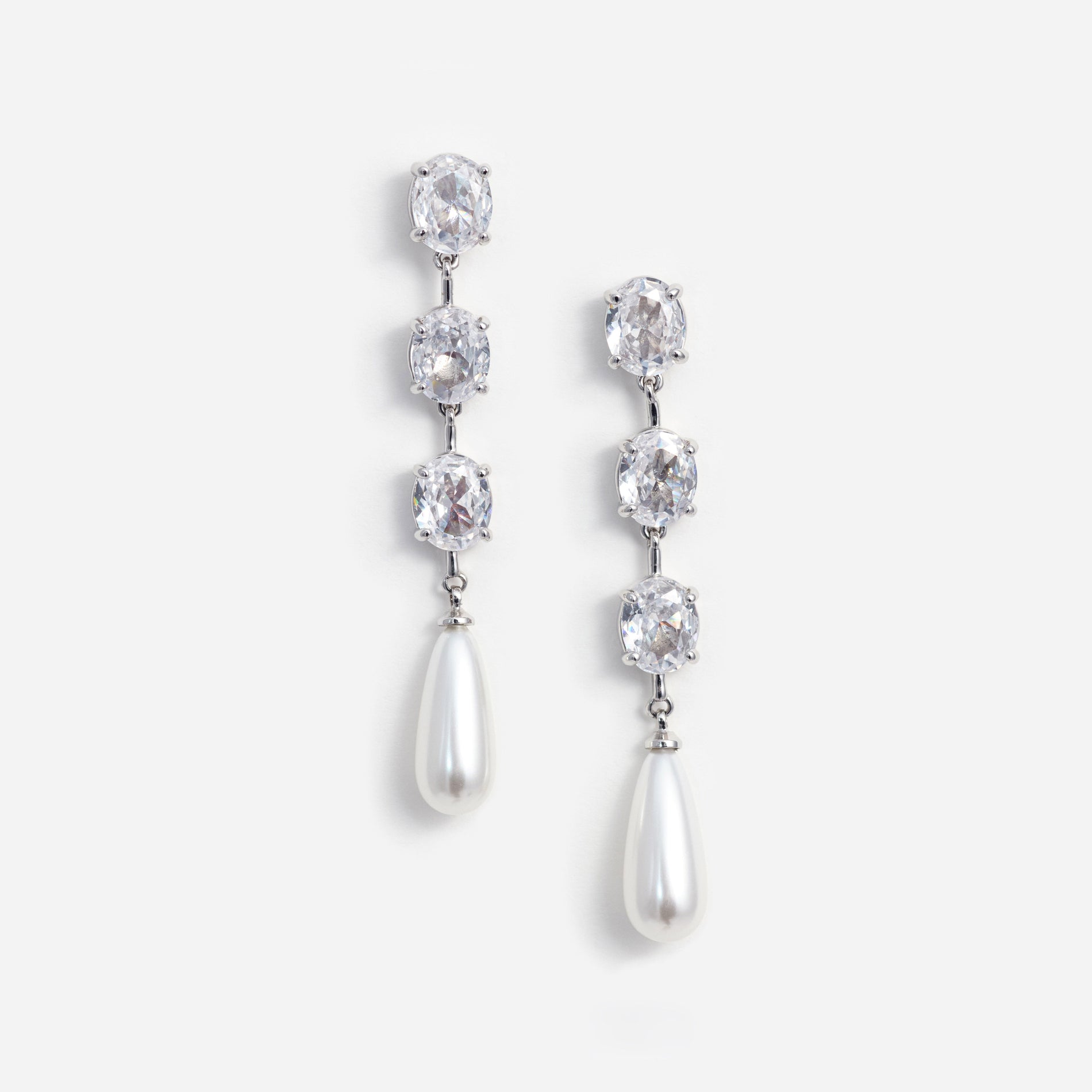 A photo of the Tiered Crystal Pearl Droplet Earrings