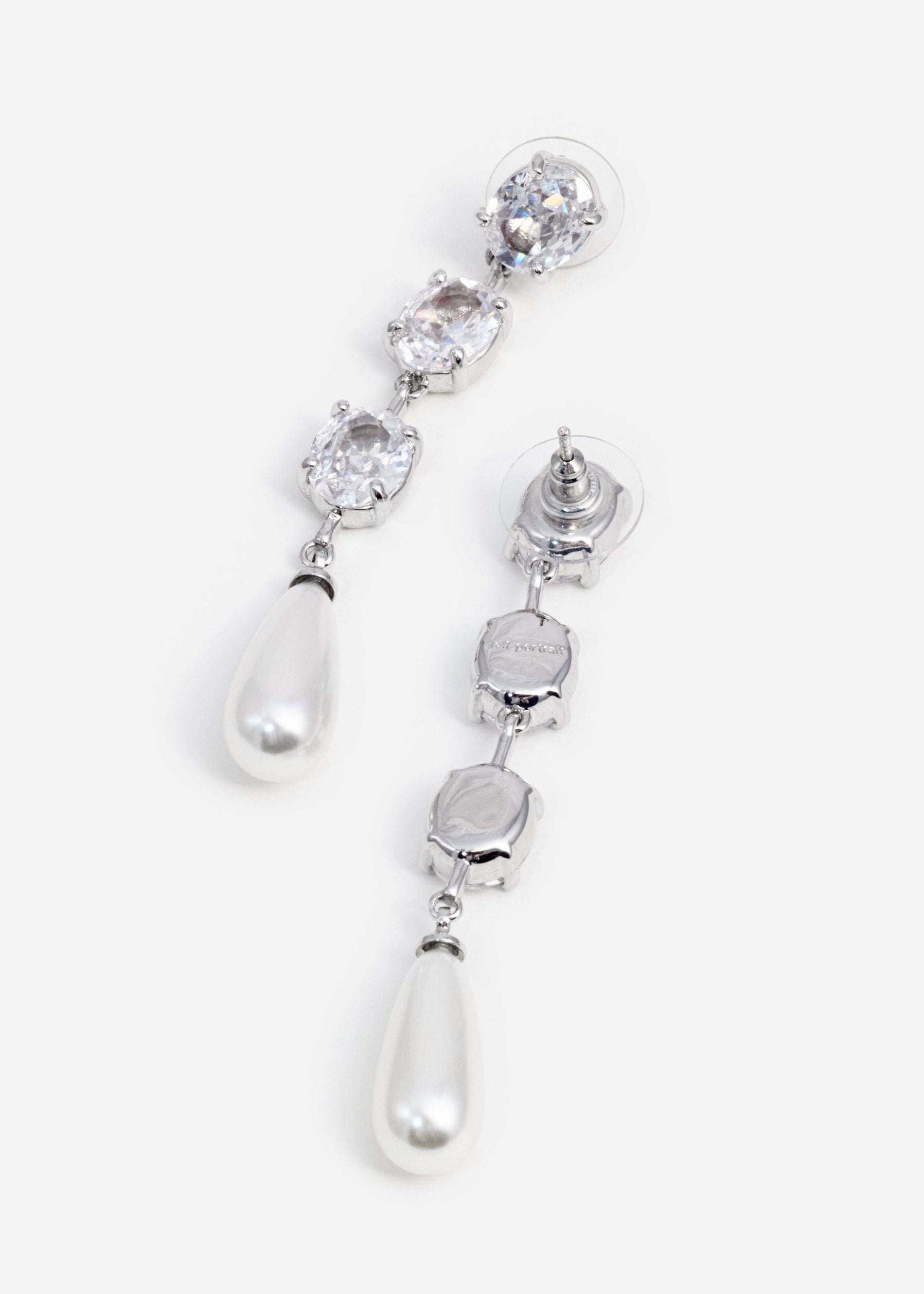 A photo of the Tiered Crystal Pearl Droplet Earrings