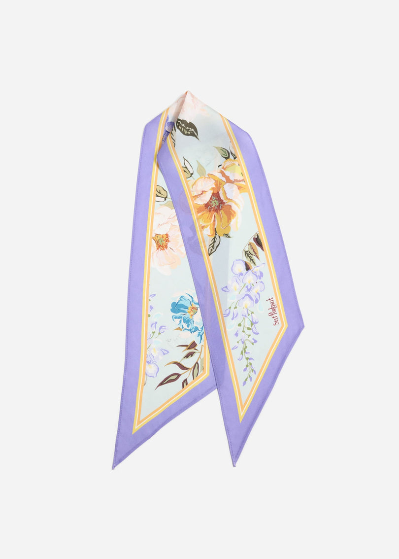 Blue Floral Twill Scarf