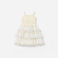 Cream Flower Tulle Tiered Dress
