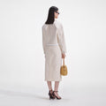 Cream Denim Midi Skirt