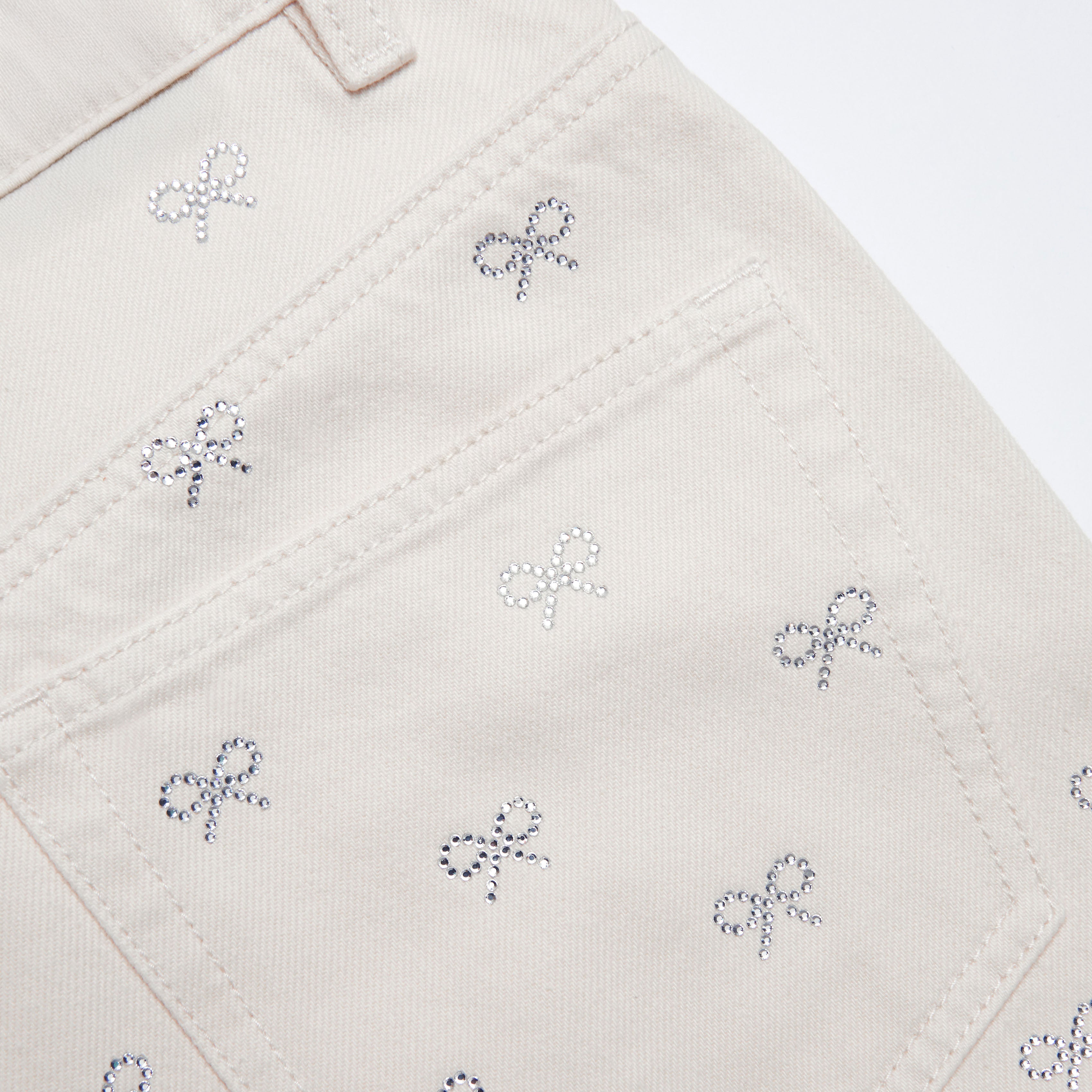 Cream Denim Diamante Bow Jeans