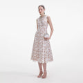 White Fine Lace Pearl Midi Dress