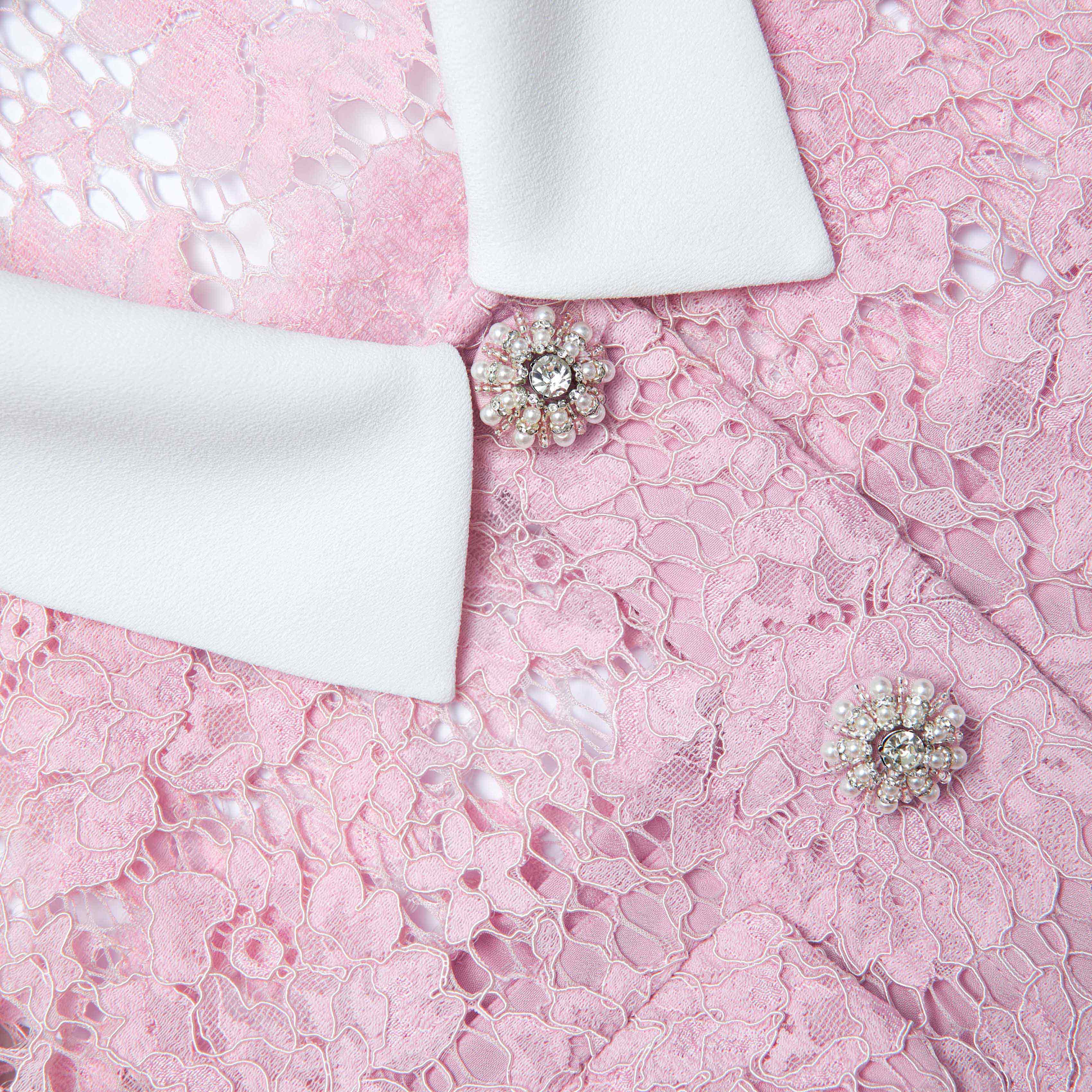 Pink Lace Contrast Collared Mini Dress