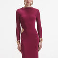 Burgundy Jersey Cut Out Midi Dress