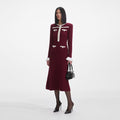 Burgundy Pearl Trim Knit Midi Dress