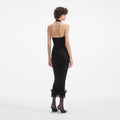 Black Knit Zip Ruffle Midi Dress