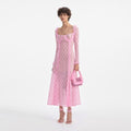 Pink Lace Ruffle Midi Dress