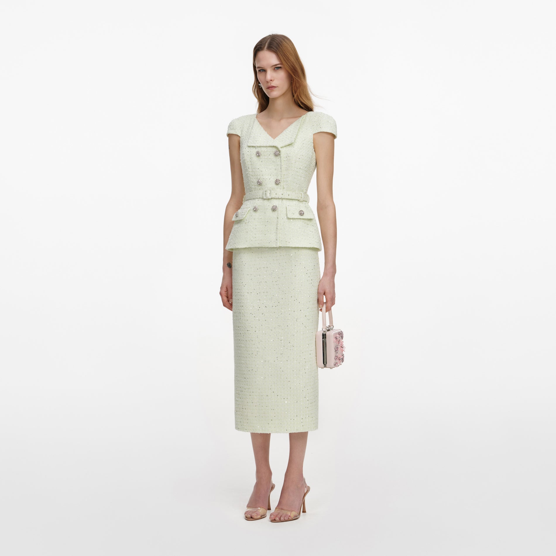 Lime Boucle Midi Dress