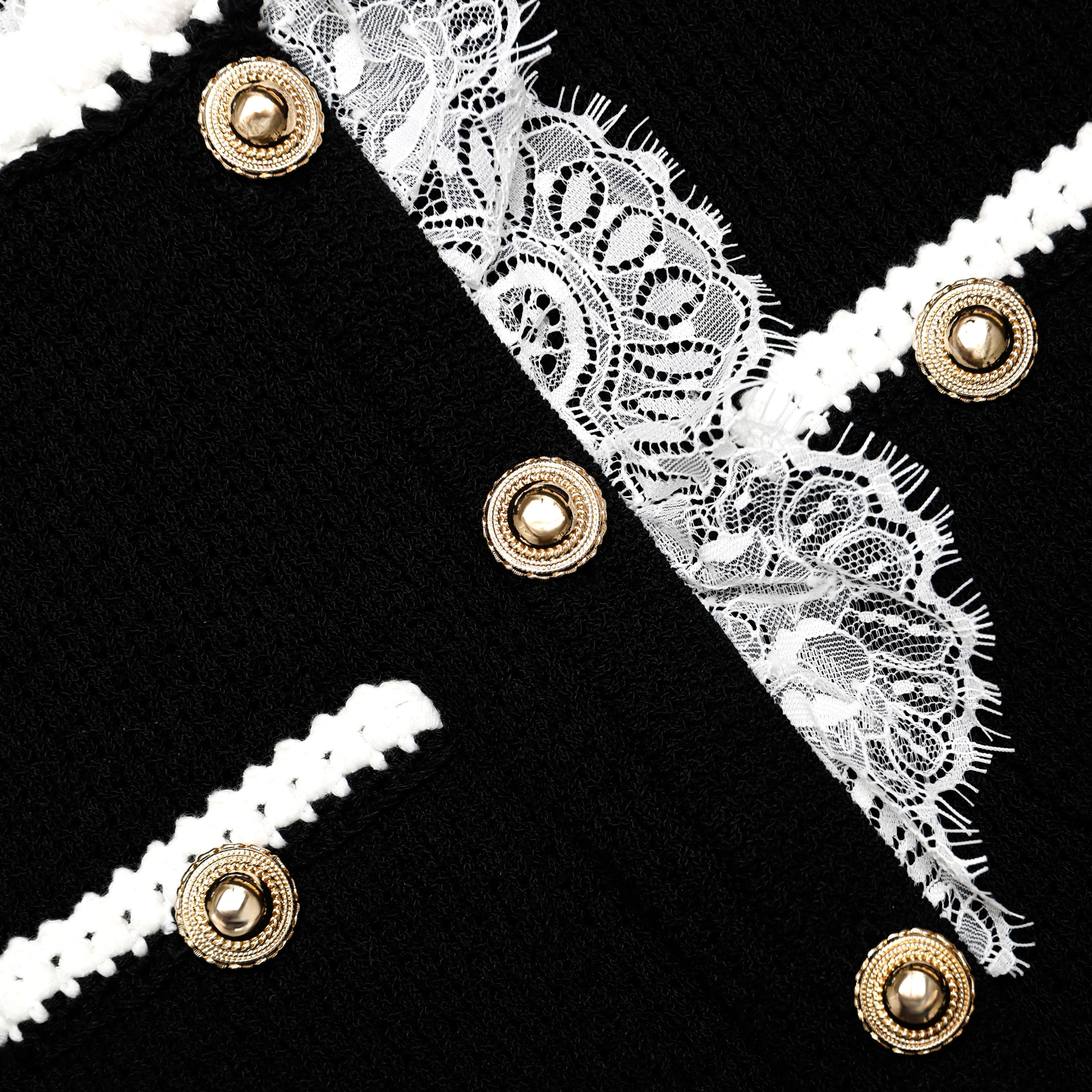 Black Lace Trim Knit Midi Dress