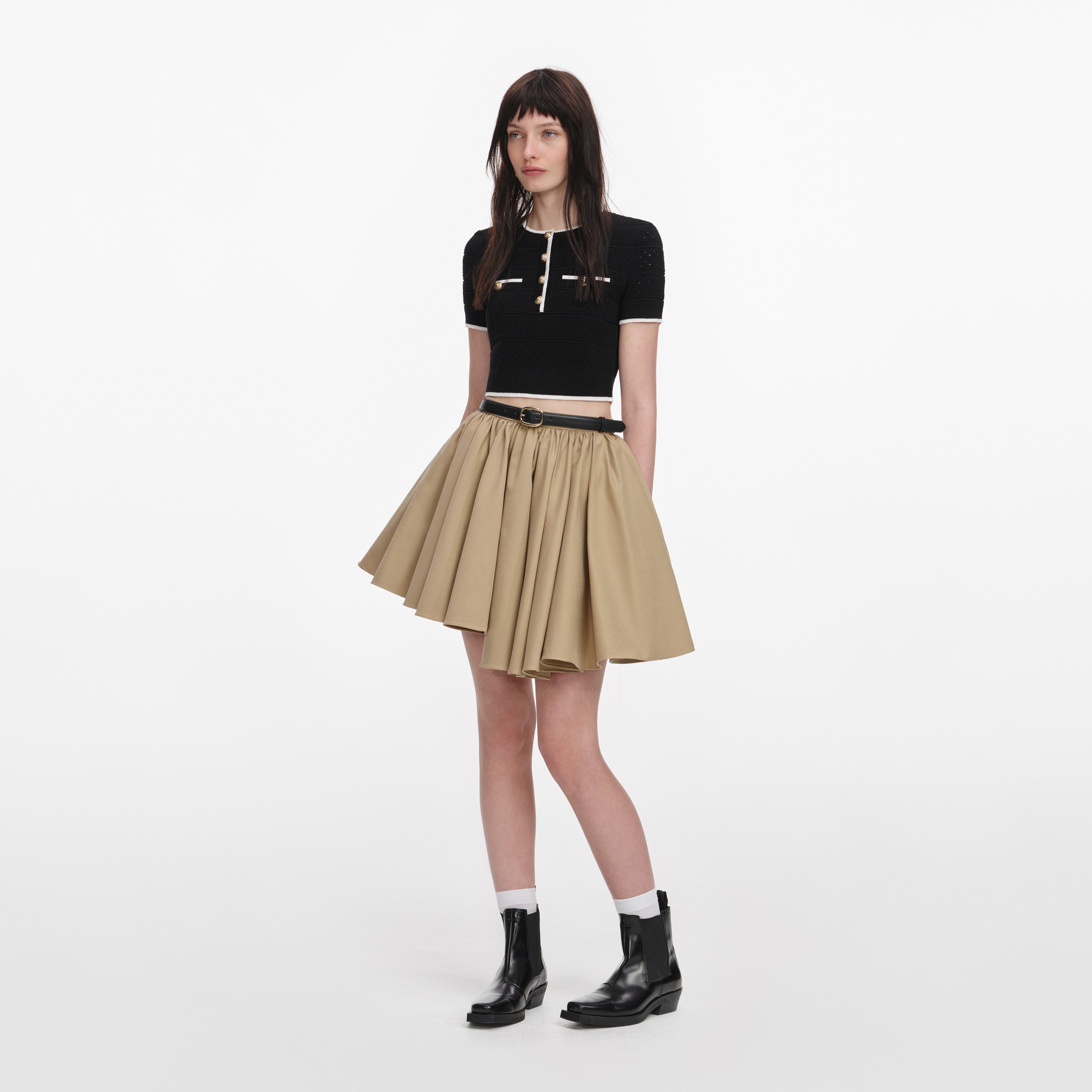 Tan Cotton Mini Skirt