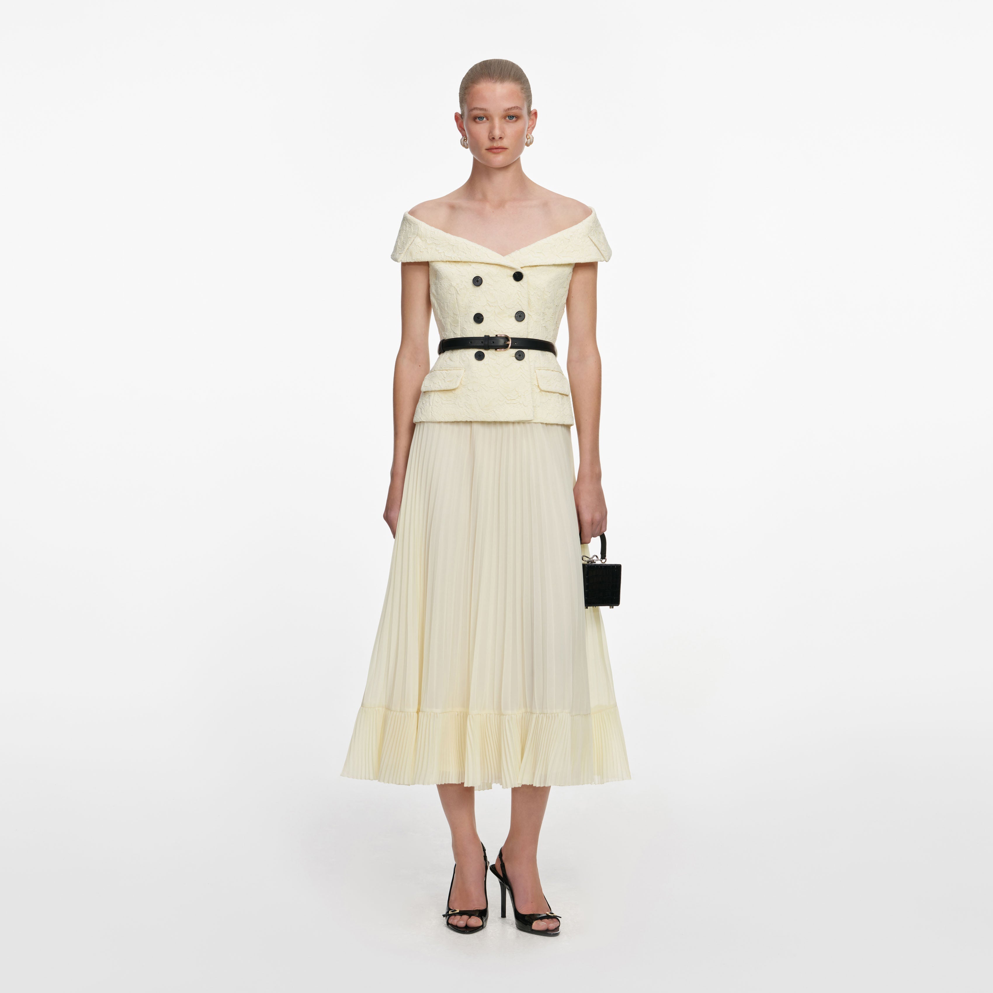 Yellow Lace Chiffon Midi Dress self-portrait-EU Yellow Lace Chiffon Midi Dress self-portrait-EU