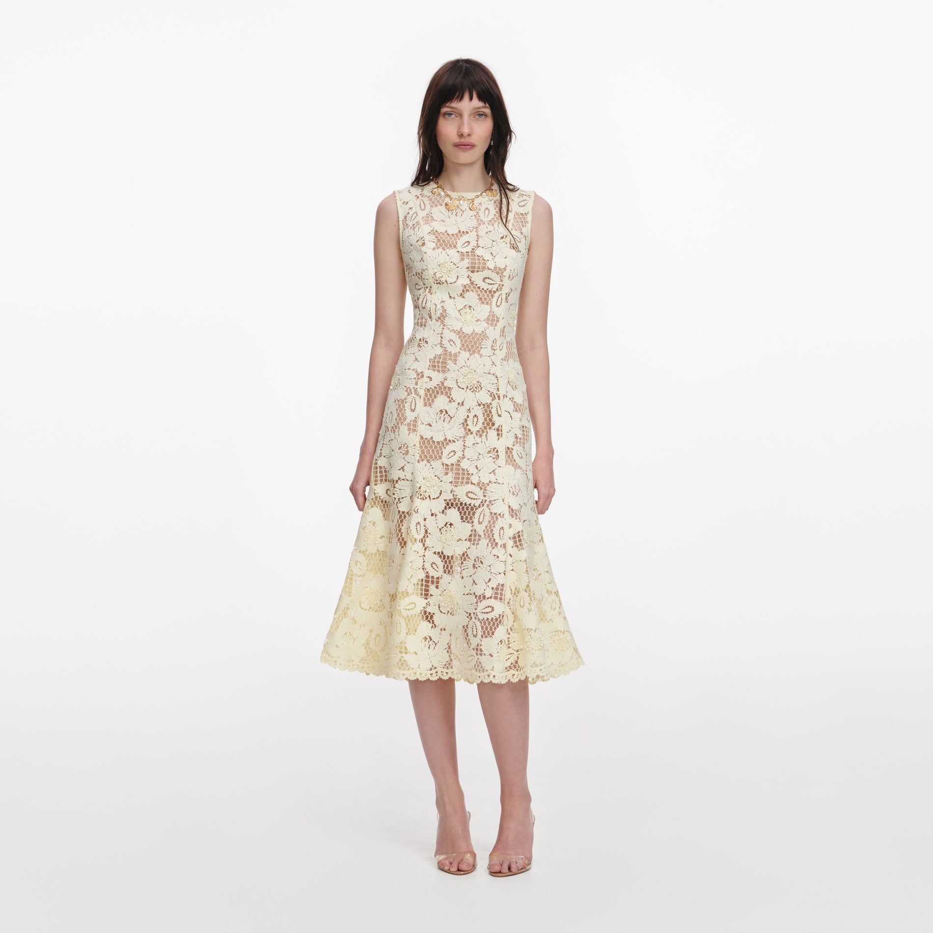 Yellow Crochet Lace Midi Dress