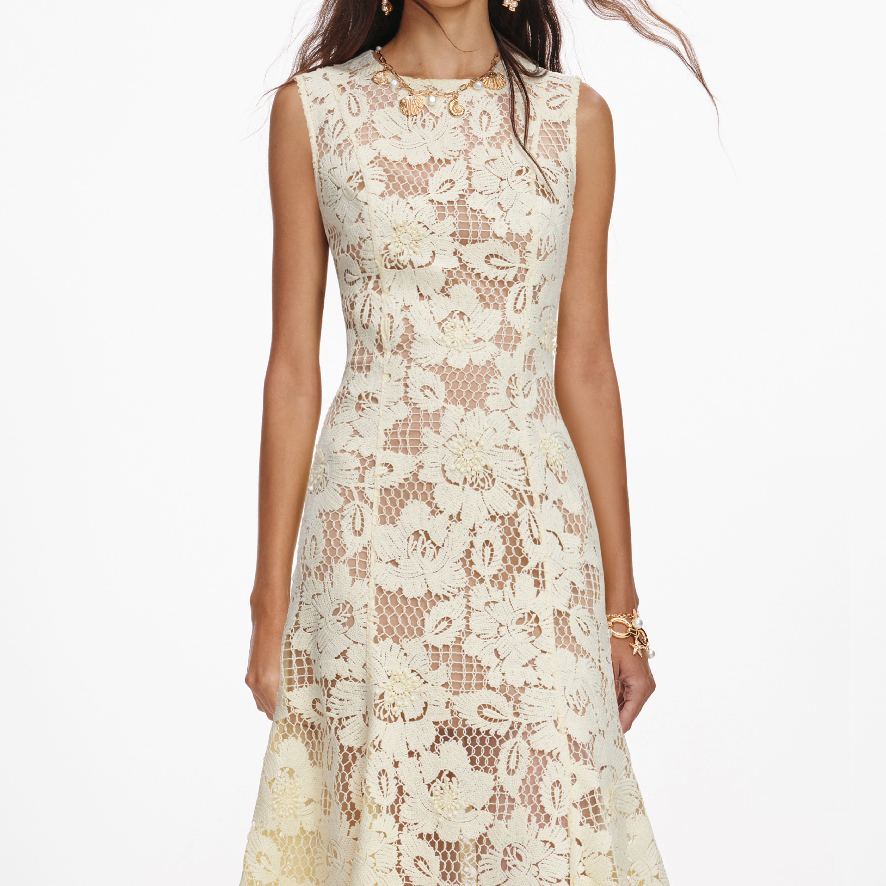 Yellow Crochet Lace Midi Dress