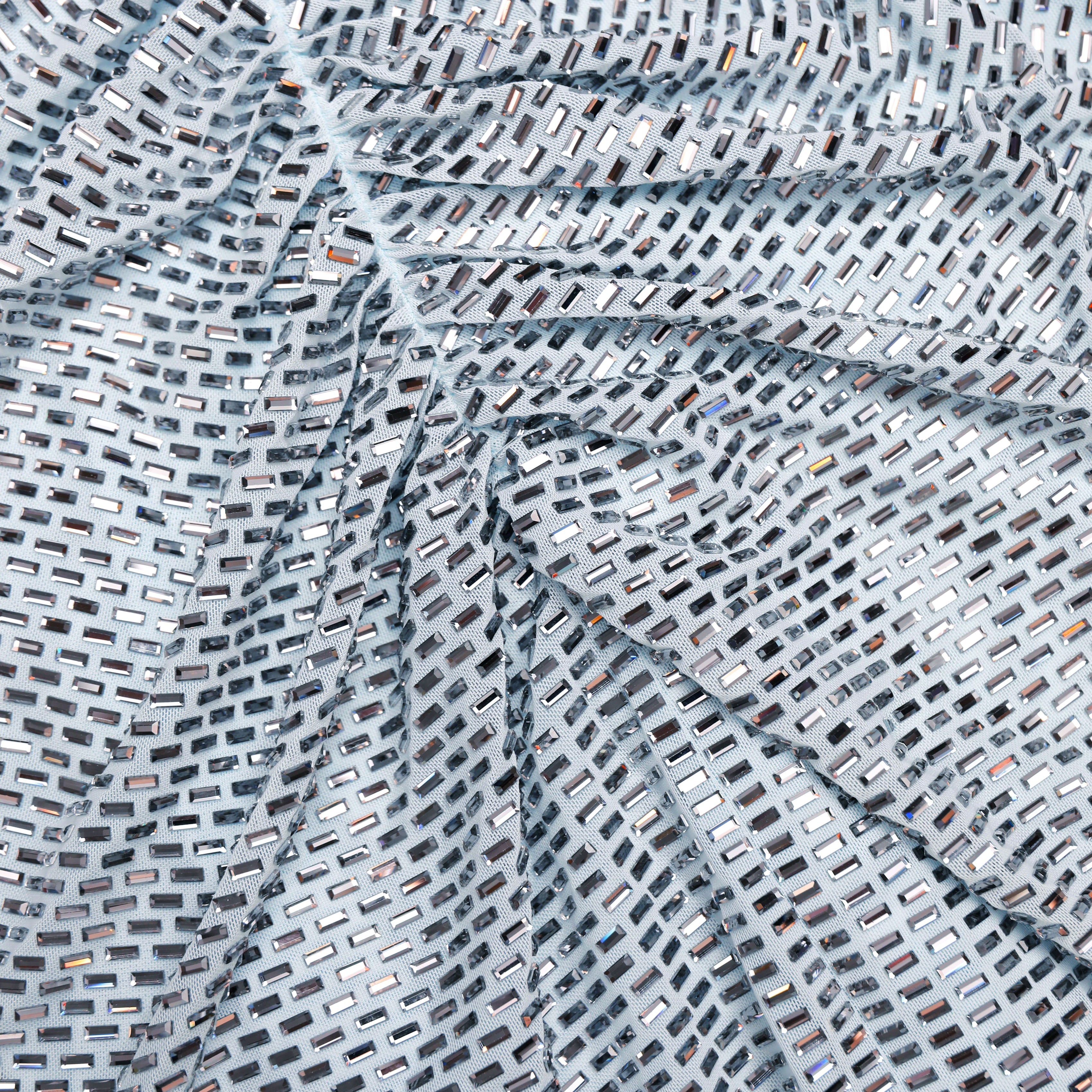 Blue Rhinestone Mesh Maxi Dress