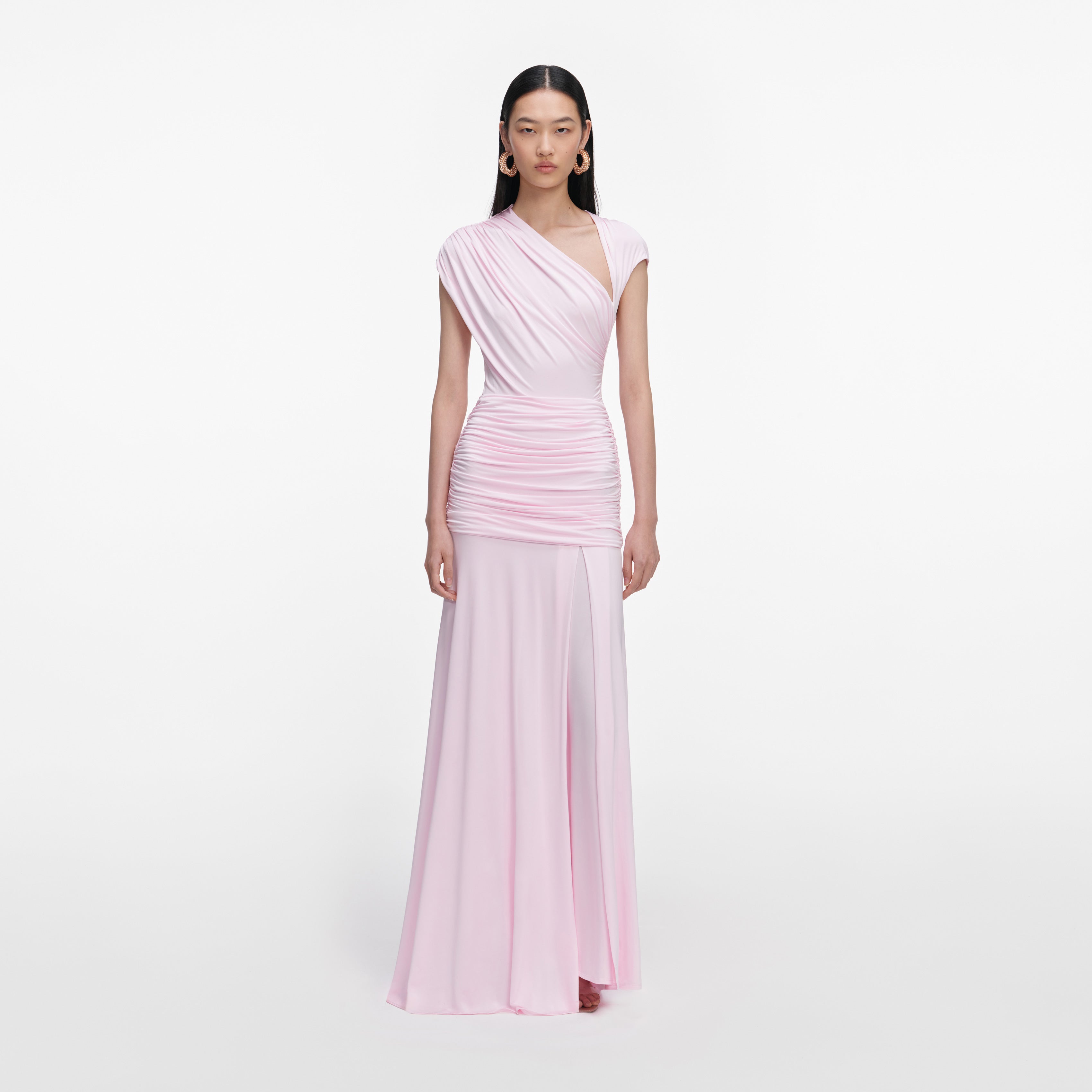 Pink Jersey Draped Maxi Dress