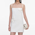 White Crepe 3D Sequin Flower Mini Dress