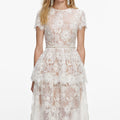 White Sequin Lace Tiered Maxi Dress