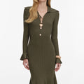 Khaki Pointelle Knit Midi Dress