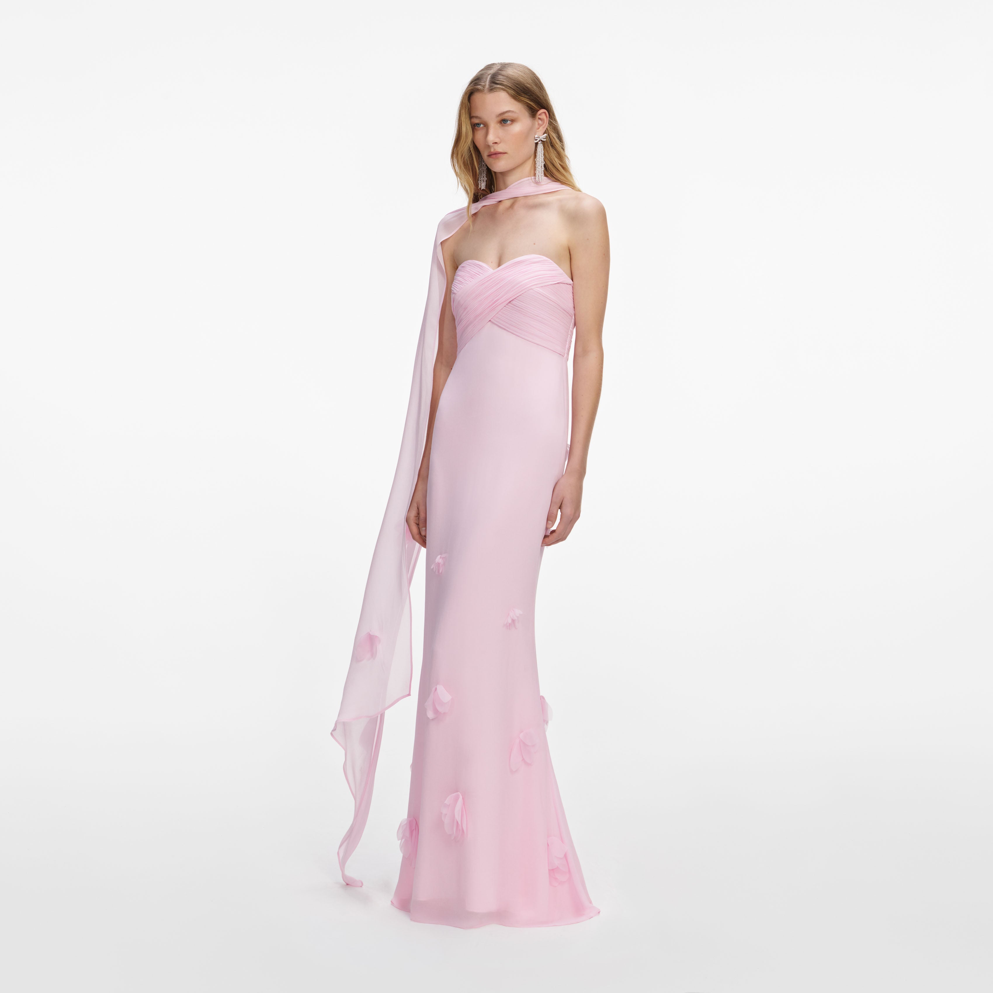 Pink Georgette Scarf Maxi Dress
